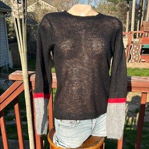 Free People Black Crew Neck Sweater Lightweight Knit- Wool/Nylon Size Med